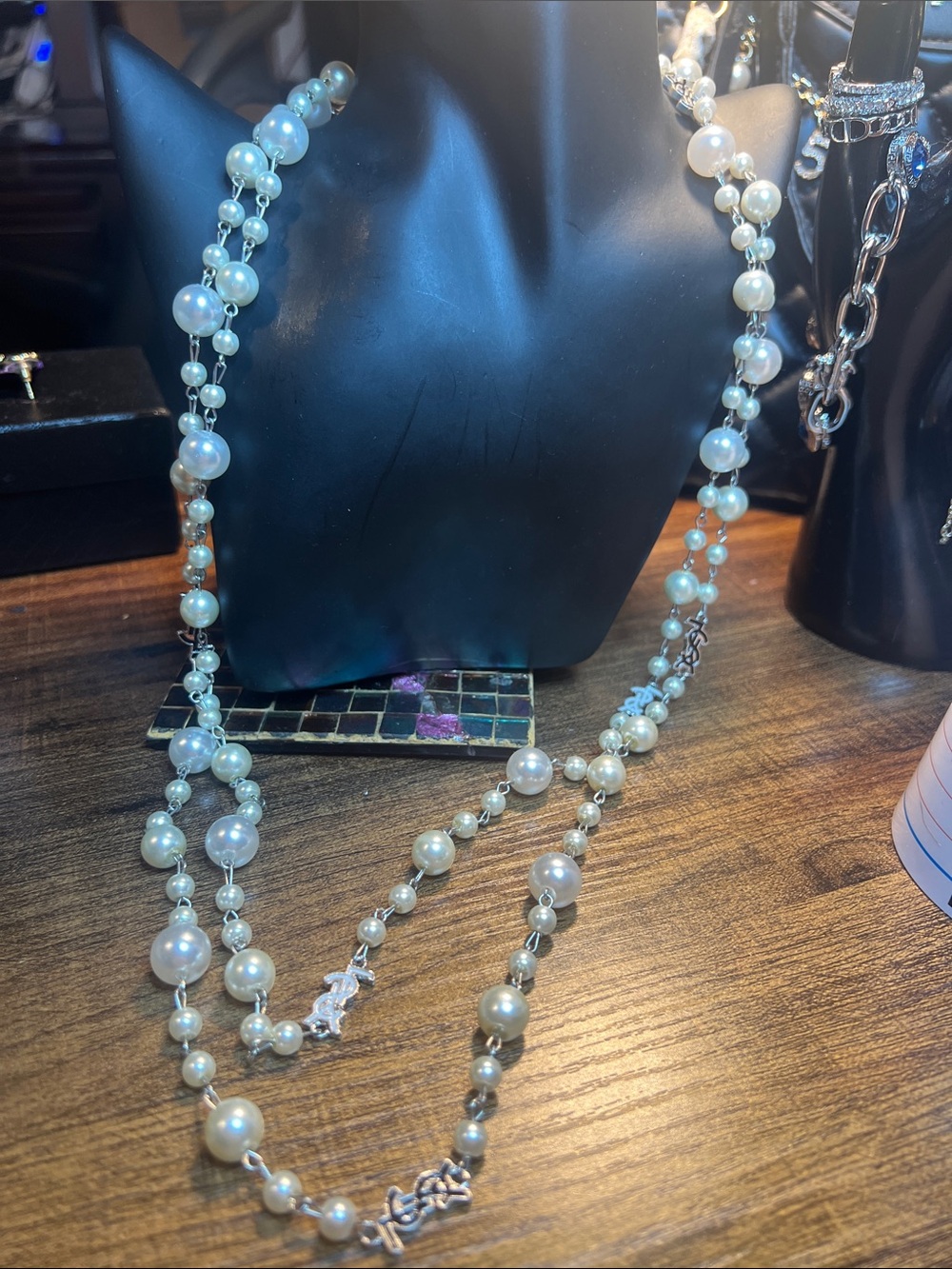 Elegant Pearl Silver Strand Necklace - White Pearls